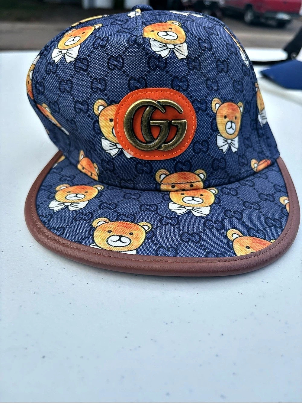 Gucci Teddy Bear GG Canvas Baseball Cap in Blue Like New